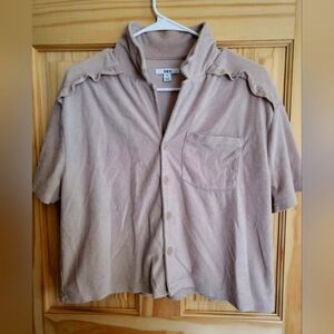 Bar III Paisley Button Down Crop Top Shirt Medium Tan Color